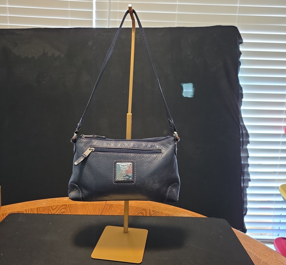 Tignanello Navy Pebbled Leather Shoulder Bag